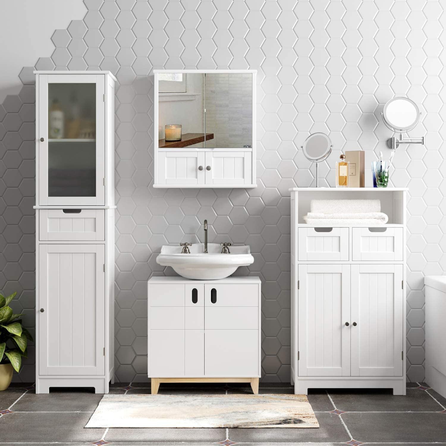 Homfa Medicine Cabinet, Wall Mount Mirror Cabinet with Door & Shelves for Bathroom, White