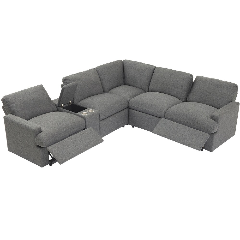 104'' Power Recliner Corner Couch w/ USB Ports and Power Socket  L shape Sectional Sofa Set w/ Storage Box   Cupholders