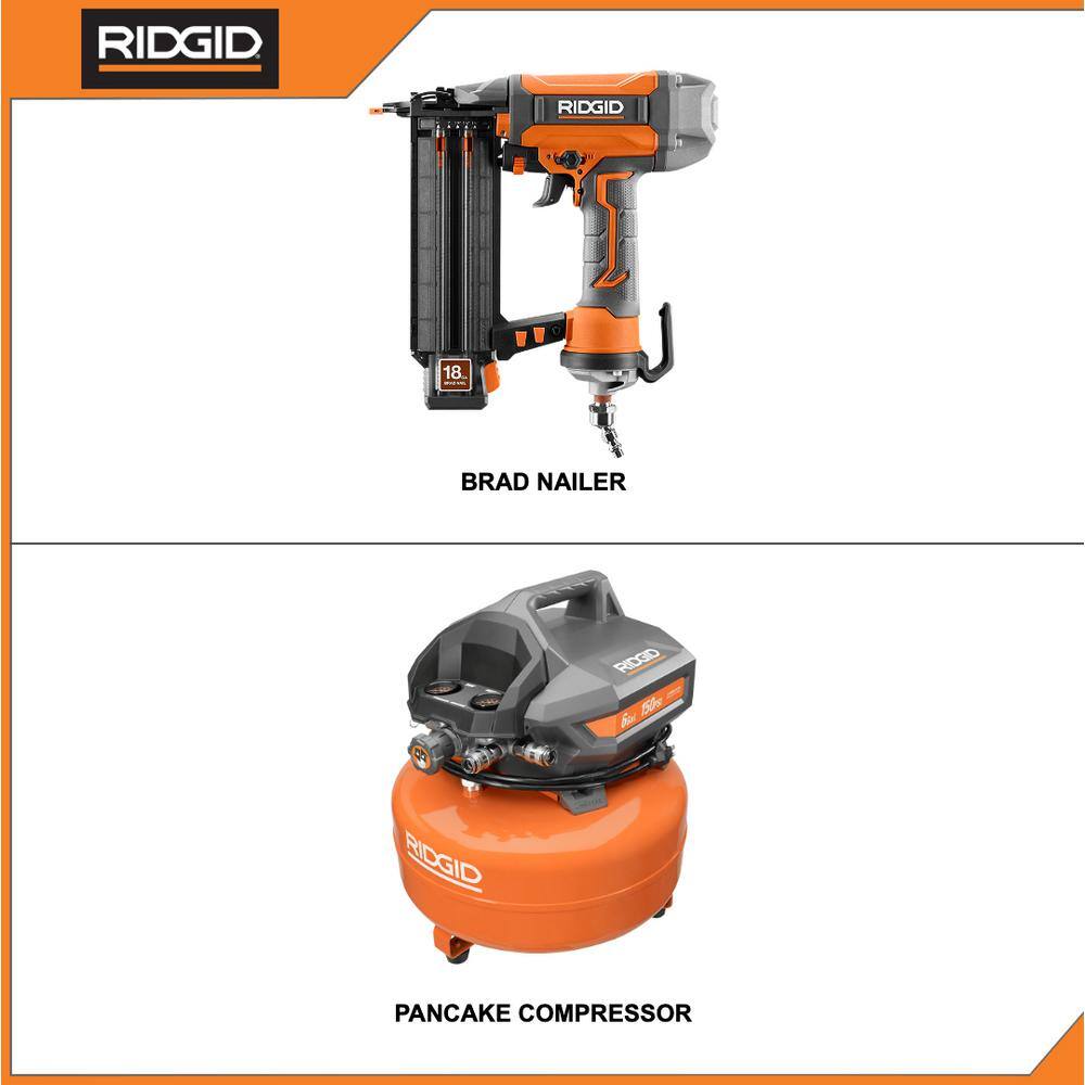 RIDGID 6 Gal. Electric Pancake Air Compressor and Pneumatic 18-Gauge 2-18 in. Brad Nailer R69601FK