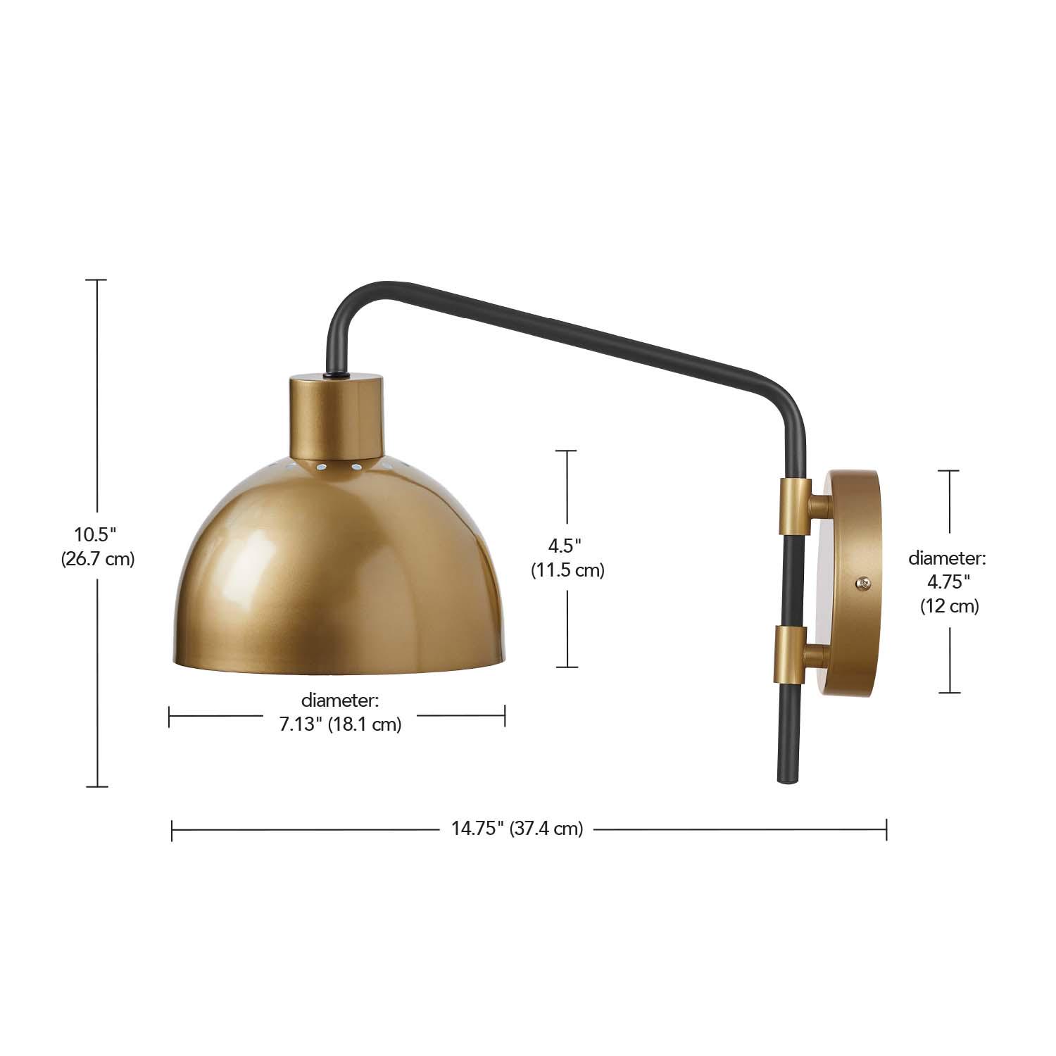 Better Homes and Gardens Wall Light Sconce， Burnished Brass and Matte Black Finish