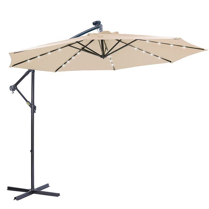 F.C Design 10 FT Solar LED Patio Outdoor Umbrella with 24 Lights - Tan， Easy Open Adjustment