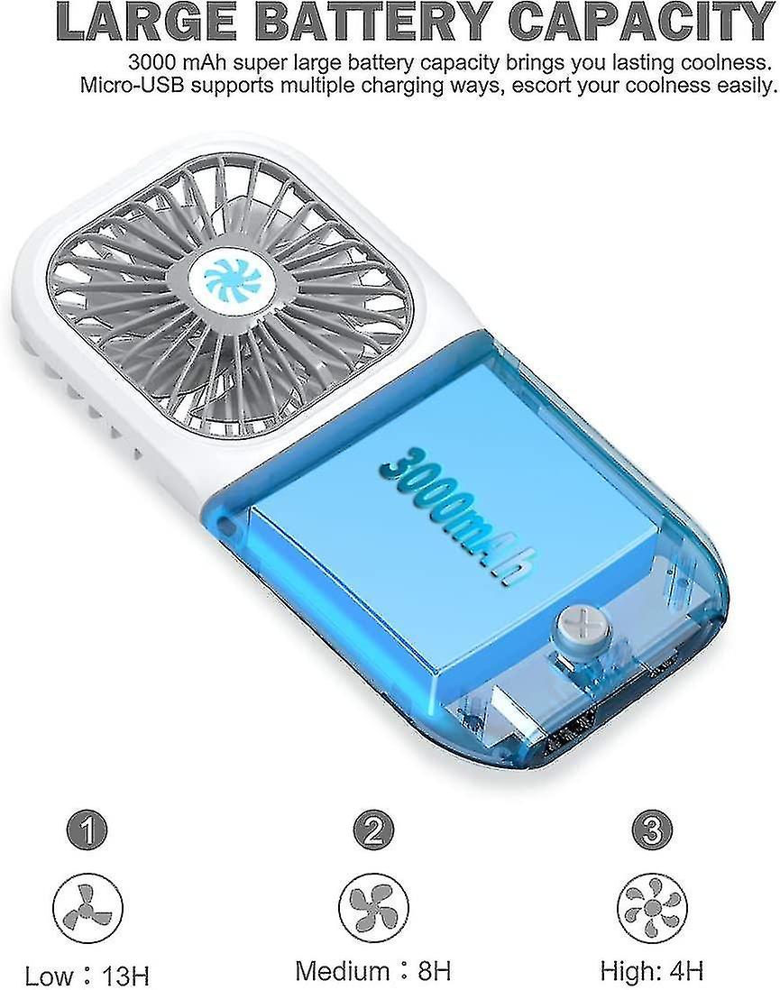 Handheld Fan， Small Personal Fan With 3 Speeds Neck Fan Rechargeable Portable Fan， Powerful Mini Usb