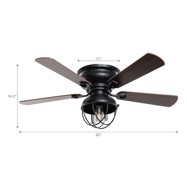 42-inch Wood 5-Blade Matte Black Flush Mount Ceiling Fan with Remote Shopping - The Best Deals on Ceiling Fans | 36596317