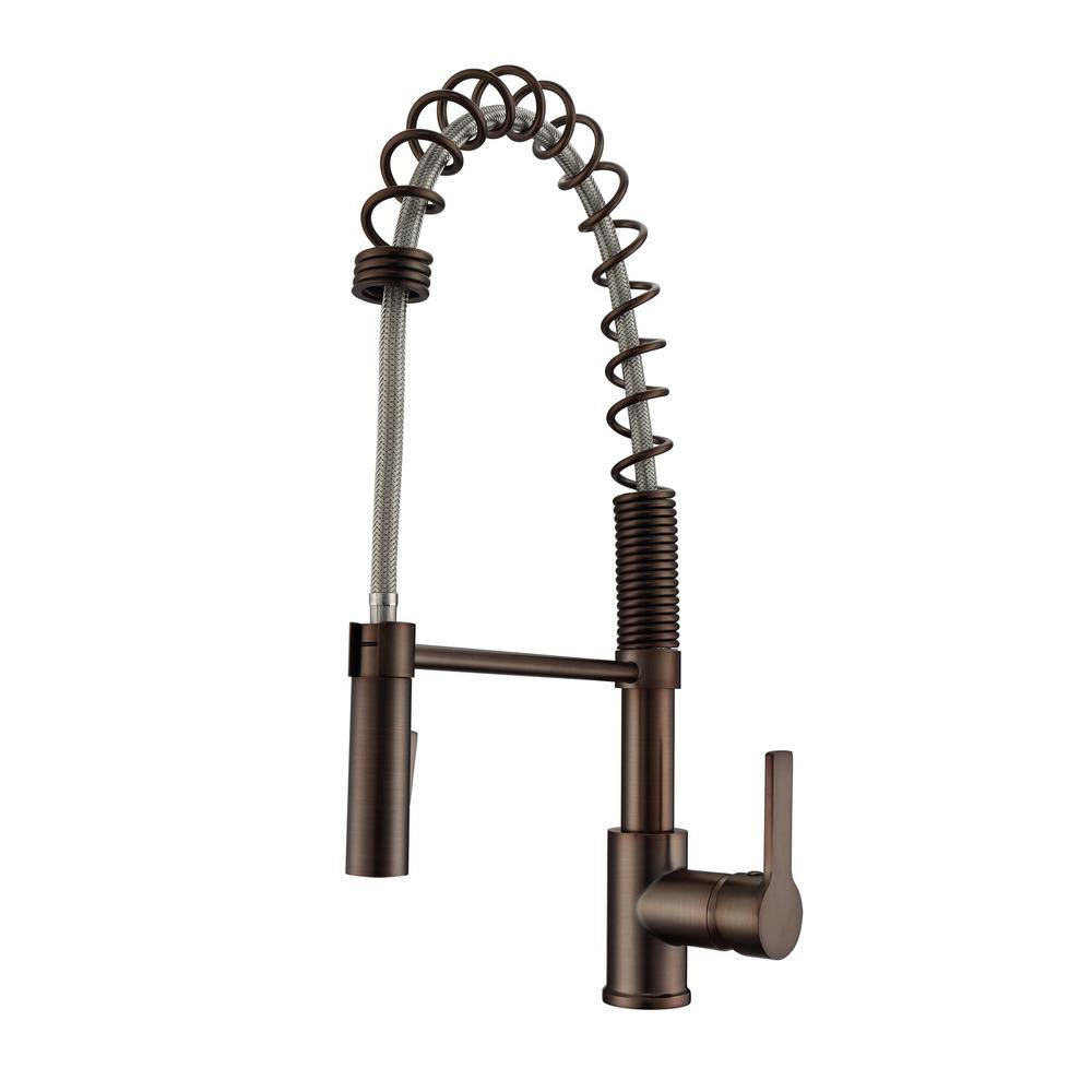 Barclay Products Nikita Single Handle Deck Mount Spring Gooseneck Pull Down Spray Kitchen Faucet with Lever Handle 2 in Oil Rubbed Bronze KFS417-L2-ORB