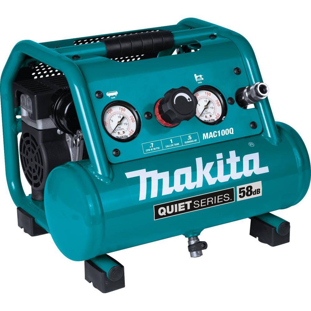 Makita Quiet Series 12 HP 1 Gal. Compact Oil-Free Electric Air Compressor and 18-Gauge Brad Nailer Combo Kit MAC100QK1