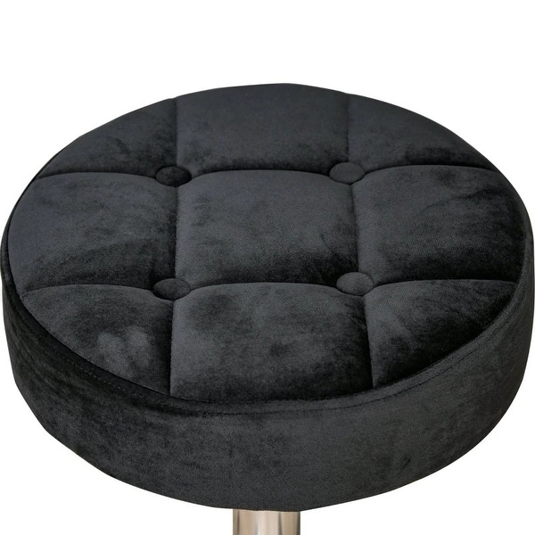 Black Button Tufted Adjustable Rolling Massage Swivel Salon Stool - 13.75 in D x 19.25 in - 24 in H