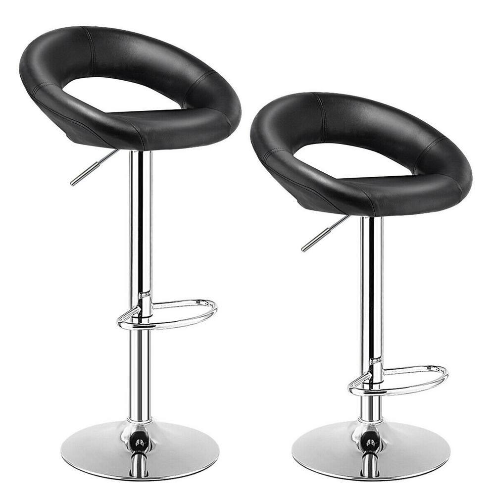 Gymax 39.5 in. H Adjustable Bar Stools Low Back Metal Swivel Pub Chairs Barstools PU Leather Black (Set of 4) GYM05524