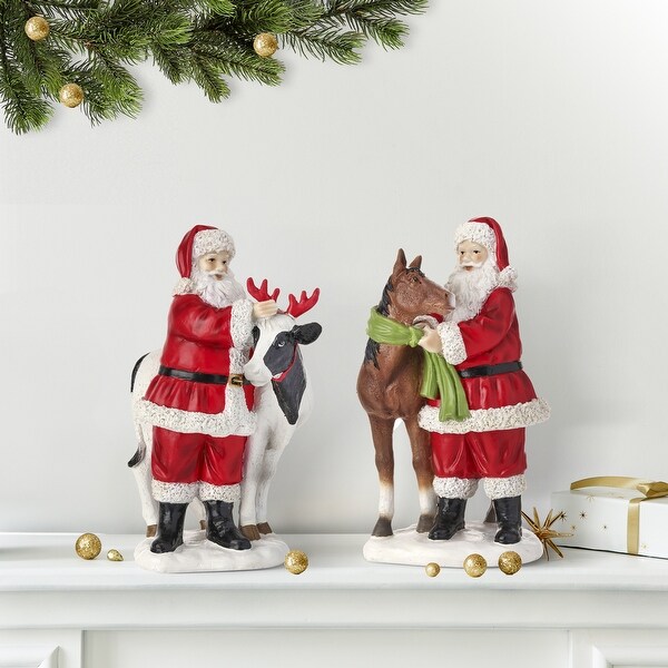 8.5 Resin Santa With Cow and Horse Set of 2