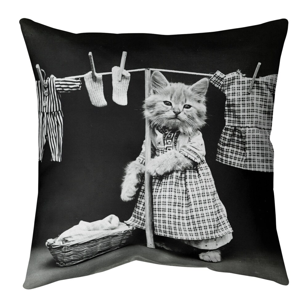 Vintage Kitten Doing Laundry Photo Indoor/Outdoor Pillow