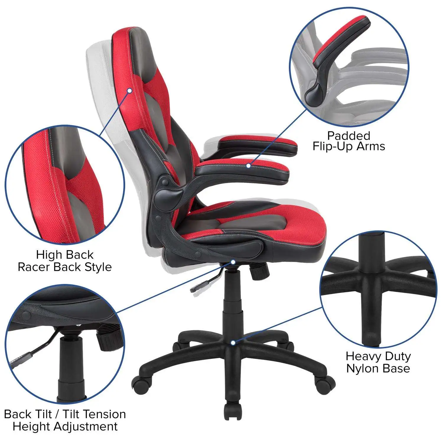 X10 Black/Red Leather/Mesh Office Chair