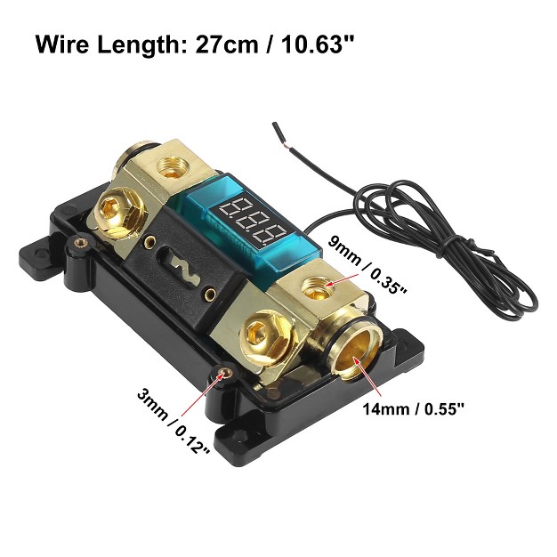 Unique Bargains Car Audio Led Voltage Display Inline Anl Fuse Holder 0 2 4 Awg Gauge Black Gold Tone