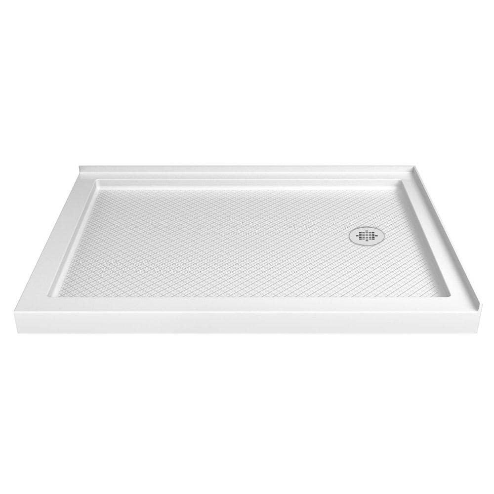 DreamLine SlimLine 48 inx 36 in Double Threshold Corner Shower Pan Base in White with Right Hand Drain