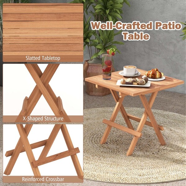 1/2 PC Patio Folding Table Indonesia Teak Wood Square Slatted Tabletop Portable