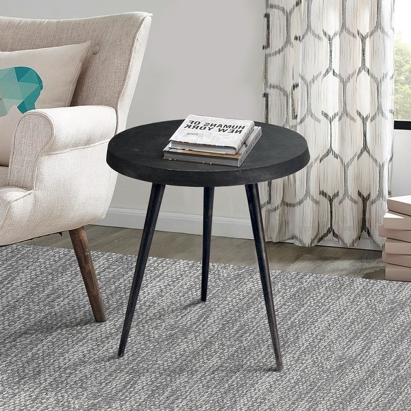 23 Inch Round Modern Minimalist Metal Side Table with Tripod Base， Charcoal Black