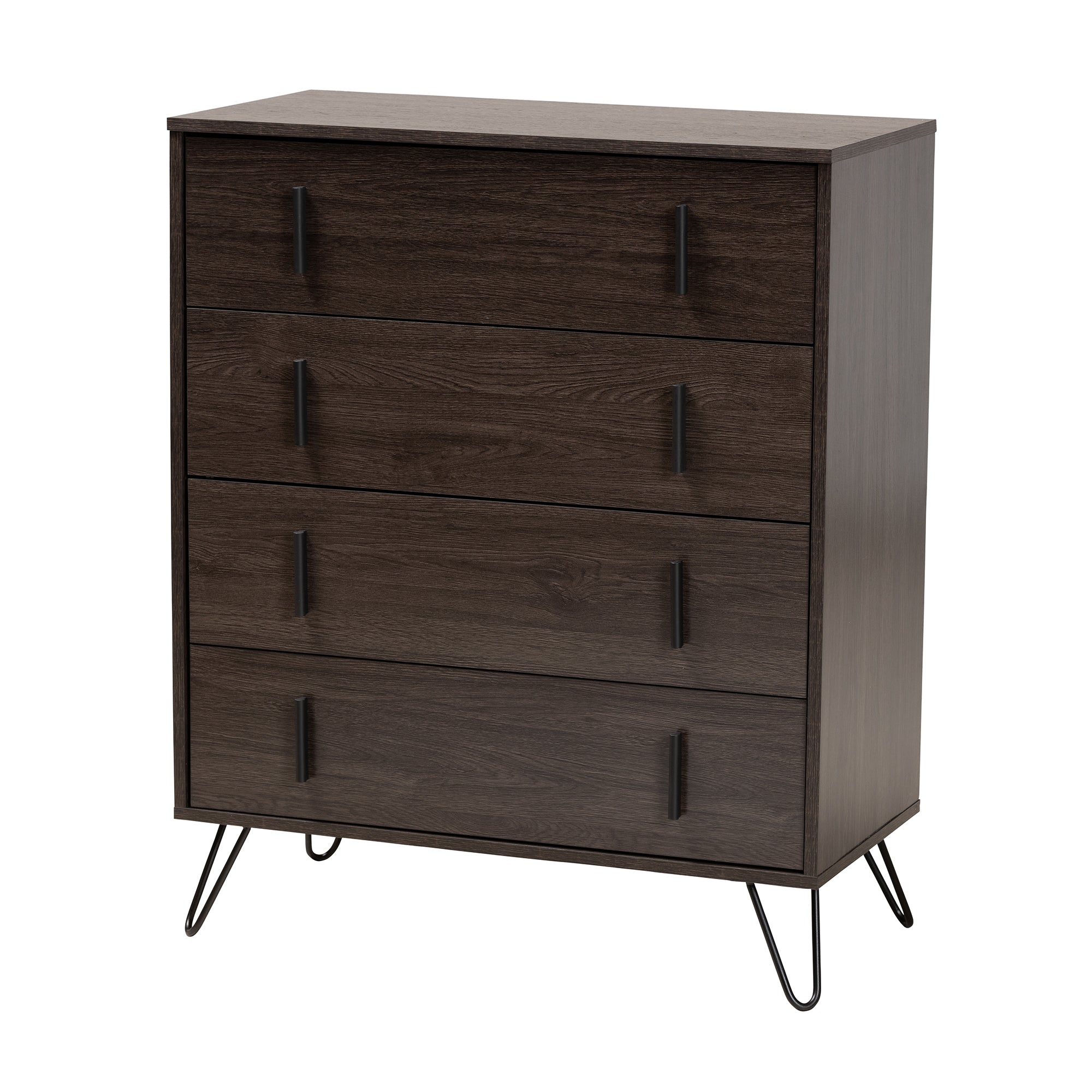 Baxton Studio Baldor Modern and Contemporary Dark Brown Finished Wood and Black Finished Metal 4-Drawer Bedroom Chest