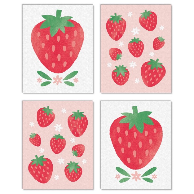 Big Dot Of Happiness Berry Sweet Strawberry Unframed Fruit Kitchen Linen Paper Wall Art Set Of 4 Artisms 8 X 10 Inches