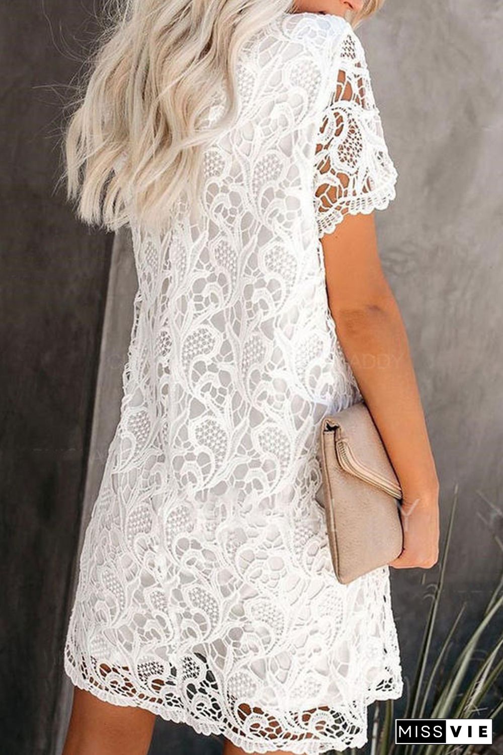 Casual Solid Lace O Neck Straight Dresses