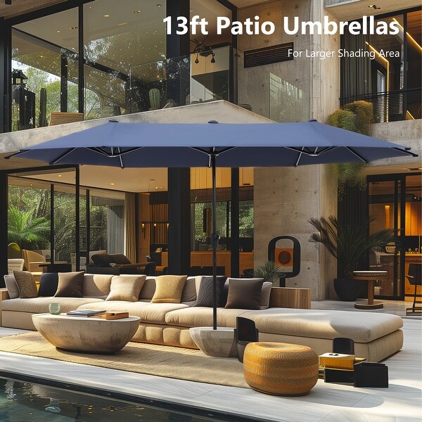 MAISON ARTS 8Piece Black Metal Outdoor Dining Set with Beige Cushions and Umbrella