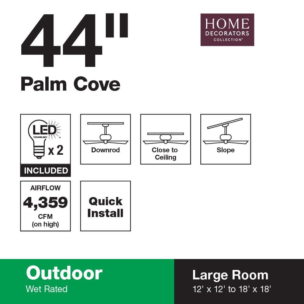 Home Decorators Collection Palm Cove 44 in IndoorOutdoor LED Natural Iron Ceiling Fan with Light Kit Downrod and Reversible Motor