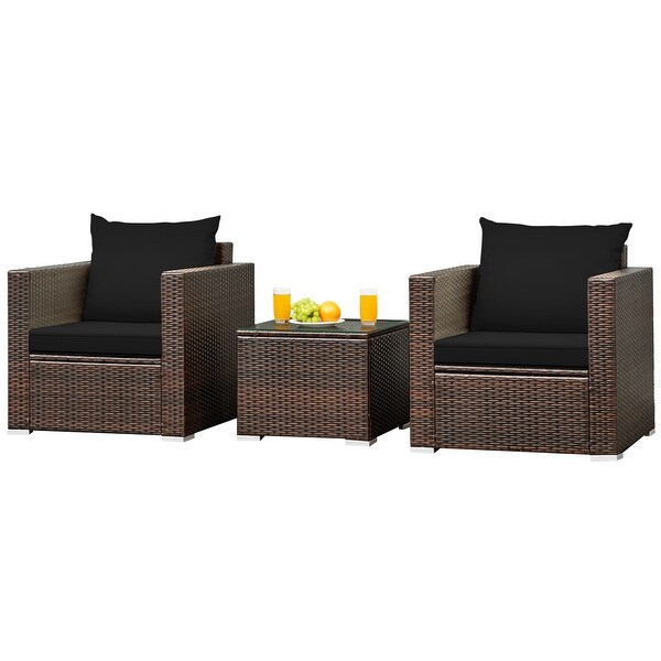 Costway 3PCS Patio Rattan Furniture Set Conversation Sofa Cushioned