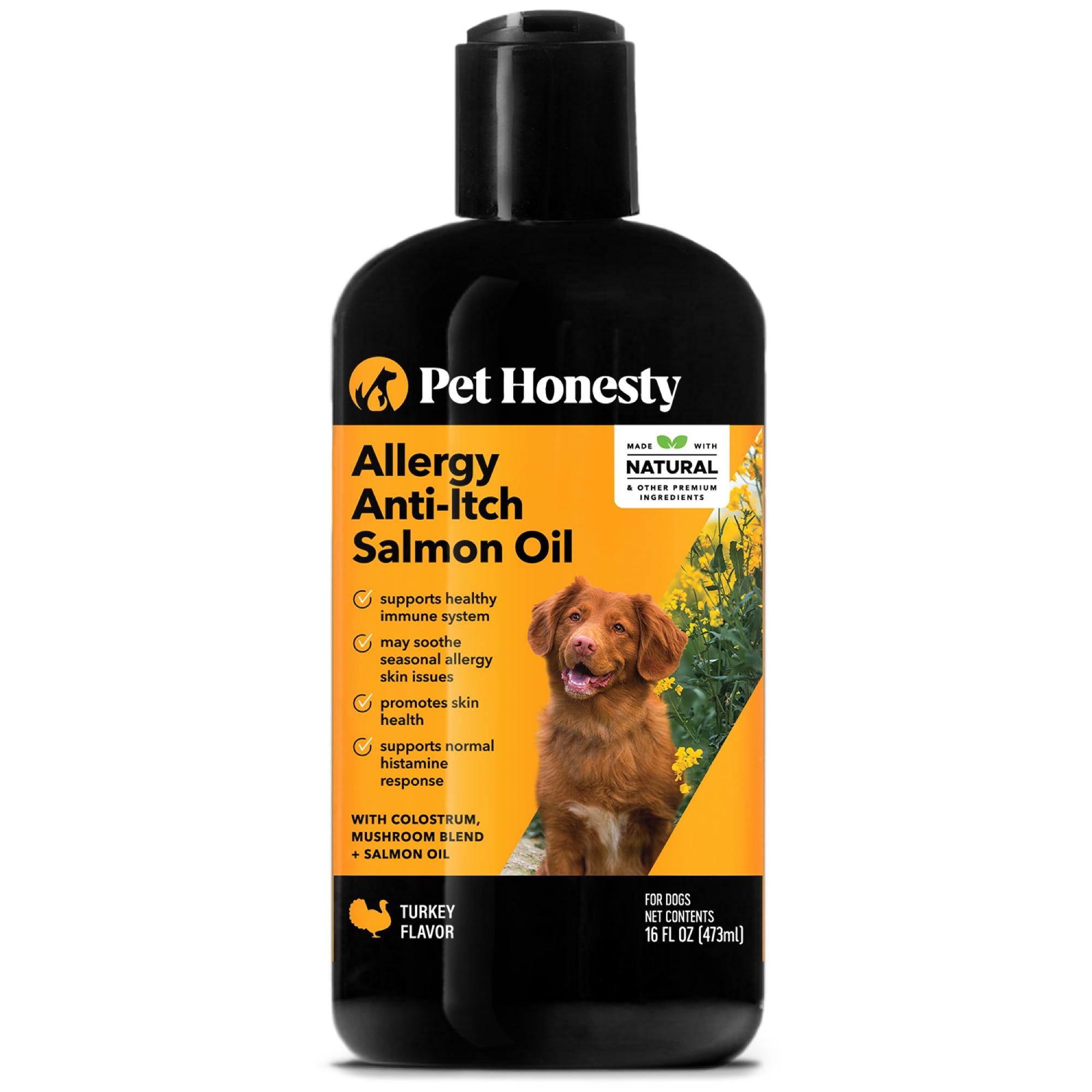 Pet Honesty Allergy Anti-Itch Salmon Oil Liquid Supplement for Dogs， 16 fl. oz.