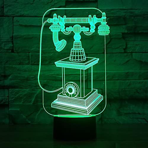 3d Abstract Retro Phone Telephone Night Light Touch Table Desk Optical Illusion Lamps 7 Color Changing Lights Home Xmas Birthday Gift