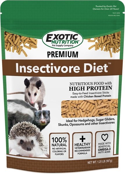 Exotic Nutrition Premium Insectivore Diet Sugar Glider and Hedgehog Food， 1.25-lb bag