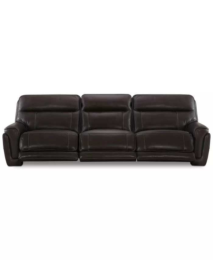 Furniture CLOSEOUT! Summerbridge 3-Pc. Leather Sectional Sofa with 3 Power Reclining Chairs Power Headrests and USB Power Outlet