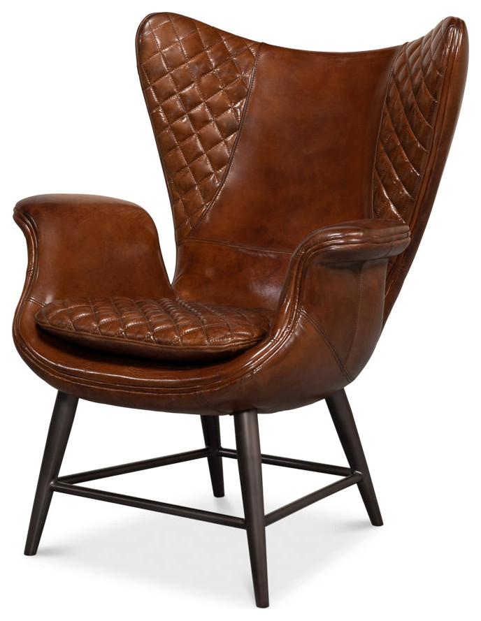 Quilted Vintage Havana Leather Wing Accent Chair   Modern   Armchairs And Accent Chairs   by Sideboards and Things  Houzz