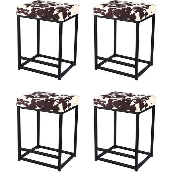 24 Inch Square Upholstered Metal Bar Stool- Set of 4