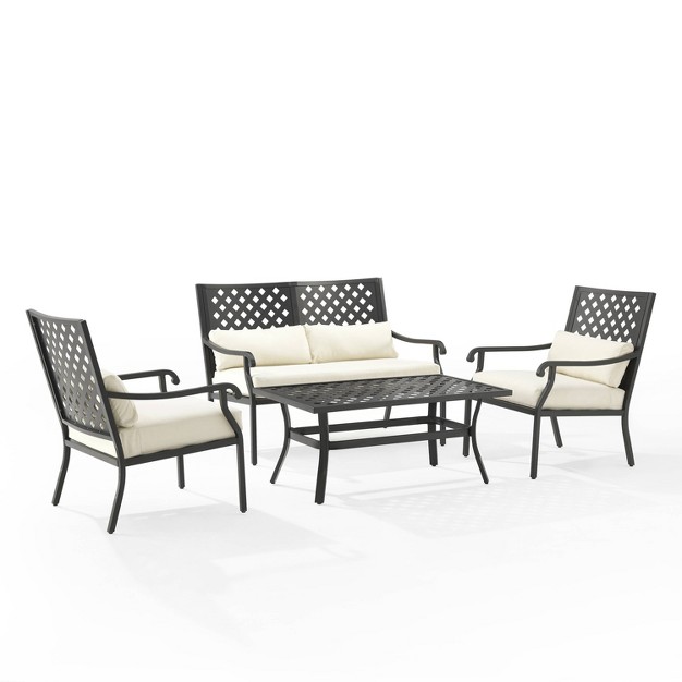 4pc Alistair Outdoor Steel Conversation Set Creme matte Black Crosley