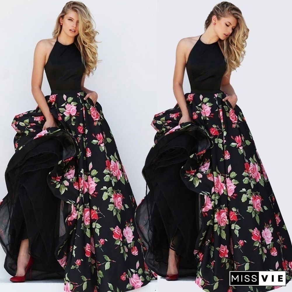 Sexy Women Long Maxi Floral Chiffon Dress Evening Party Formal Prom Gown Dresses Sundress