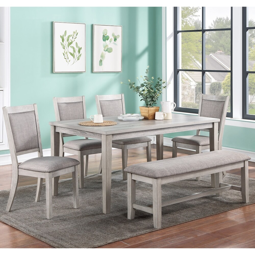 Contemporary 6 Pieces Dining Table Set with 4 Chairs and Bench