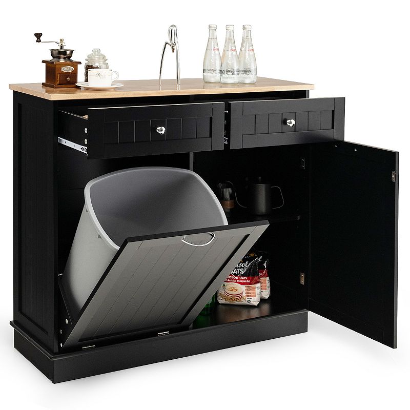 Rubber Wood Kitchen Trash Cabinet with Single Trash Can Holder and Adjustable Shelf