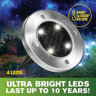 Bell + Howell Solar Powered Stainless Steel Outdoor Integrated LED Super Bright In-Ground Path Disk Lights (8 per Box) 2177