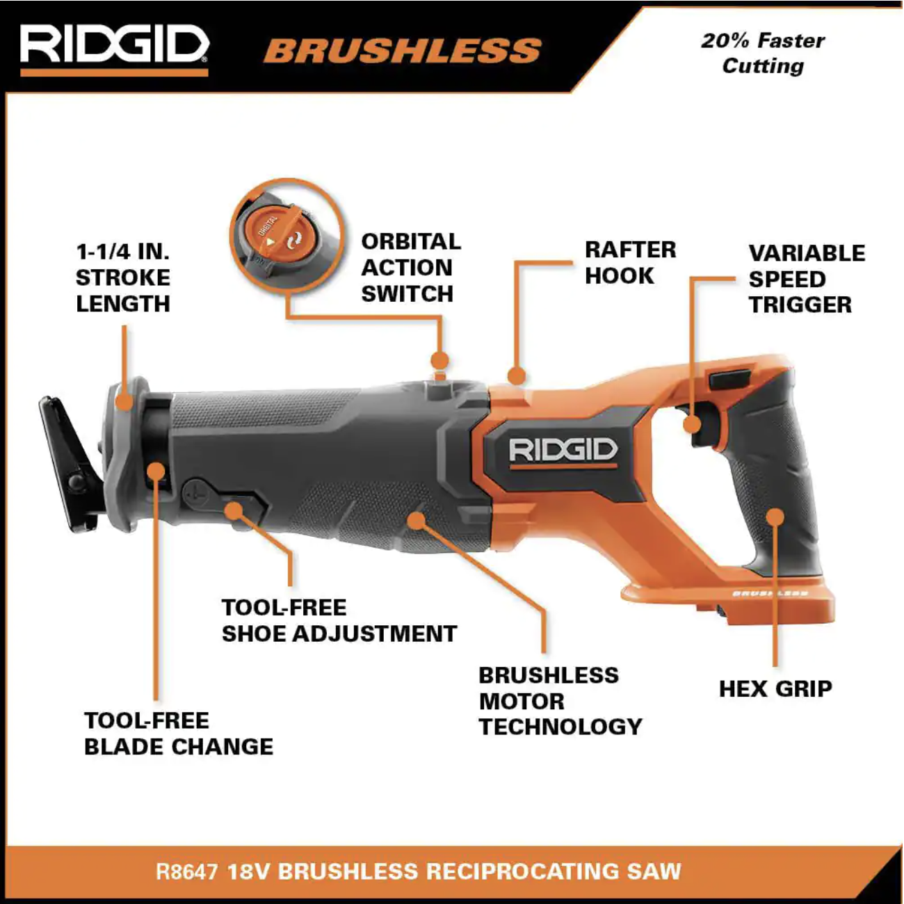 Ridgid 18V Brushless Cordless Reciprocating Saw (Tool Only)