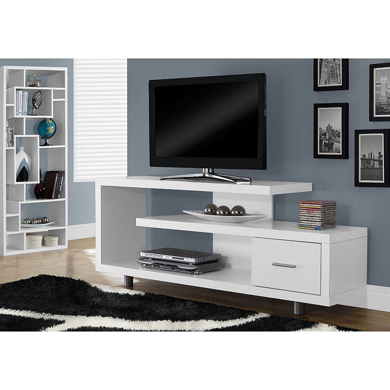 60 White Contemporary Rectangular TV Stand with Drawer