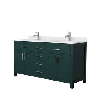 Wyndham Collection Beckett 66 in. W x 22 in. D x 35 in. H Double Sink Bathroom Vanity in Green with White Cultured Marble Top WCG242466DGEWCUNSMXX