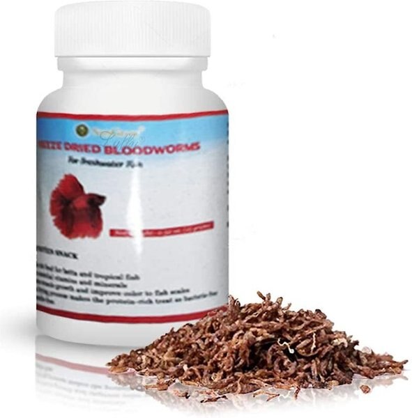 SunGrow Bloodworms Freeze-Dried Betta Fish Food， 0.52-oz jar