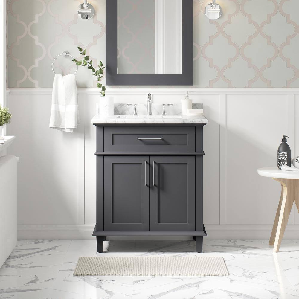 Home Decorators Collection Sonoma 30 in. W x 22 in. D x 34 in. H Bath Vanity in Dark Charcoal with White Carrara Marble Top Sonoma 30C