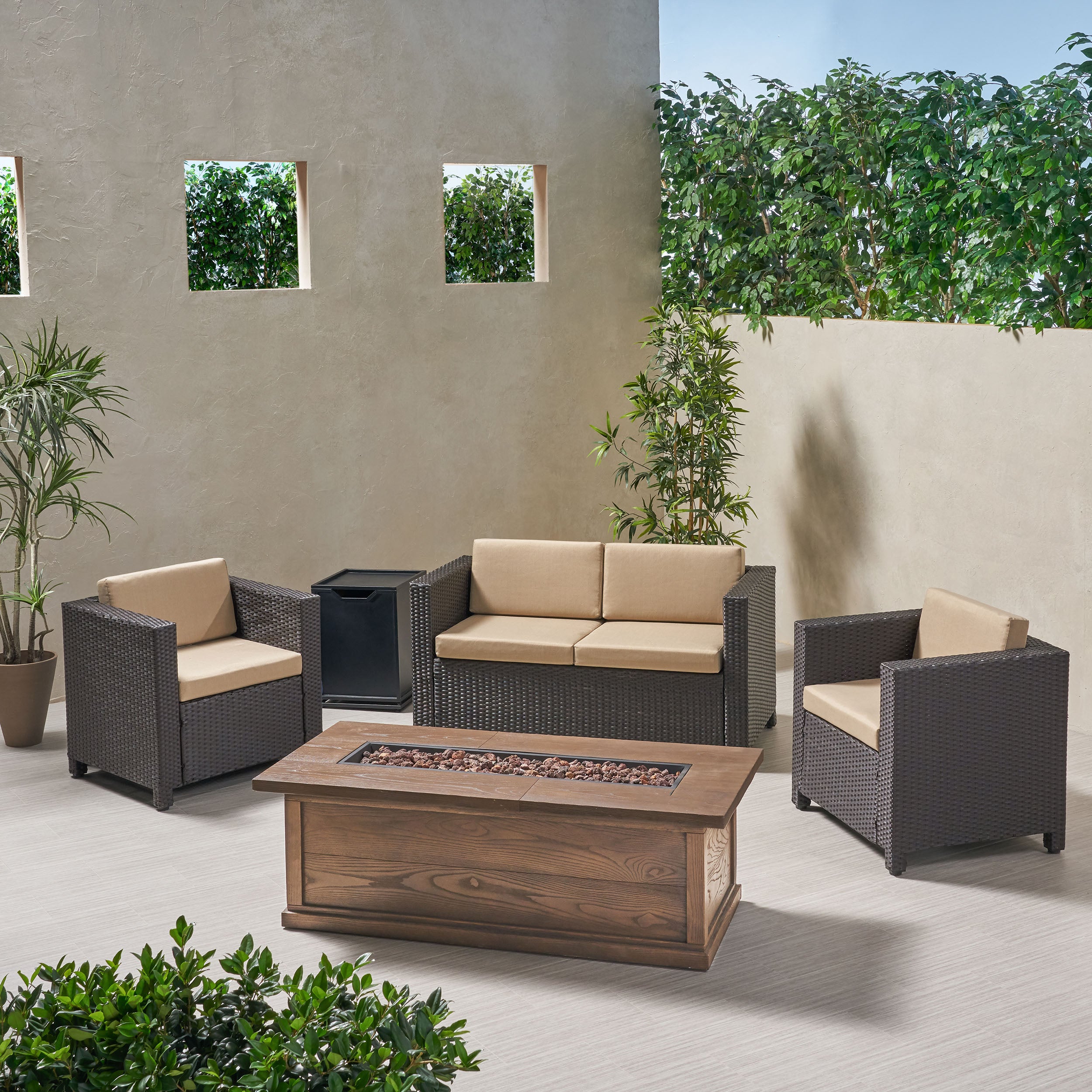 Venice 4-Seater Outdoor Fire Pit Sofa Set