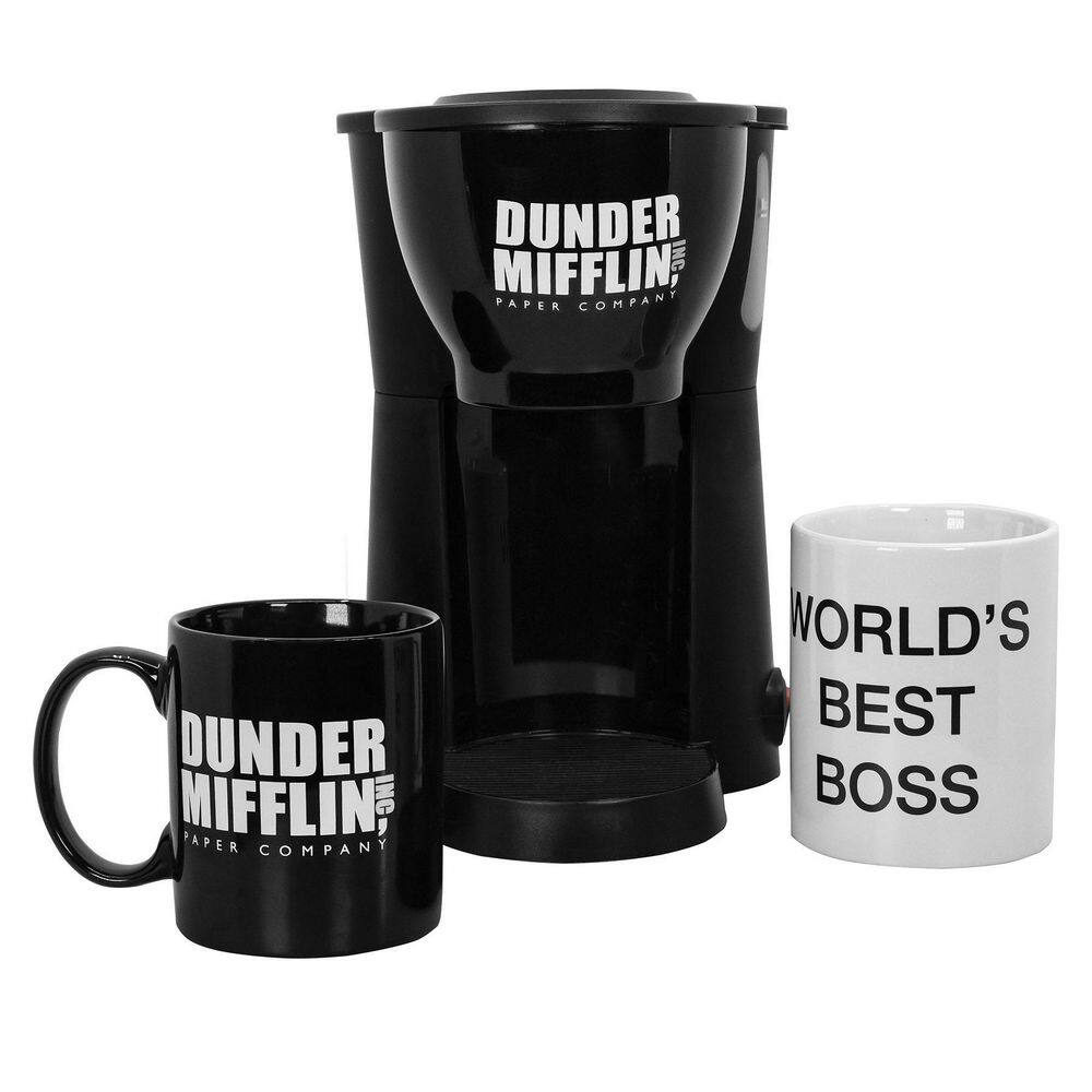 Uncanny Brands 'The Office' Black Single Cup Coffee Maker Gift Set with 2 Coffee Mugs CM2-OFF-OF1