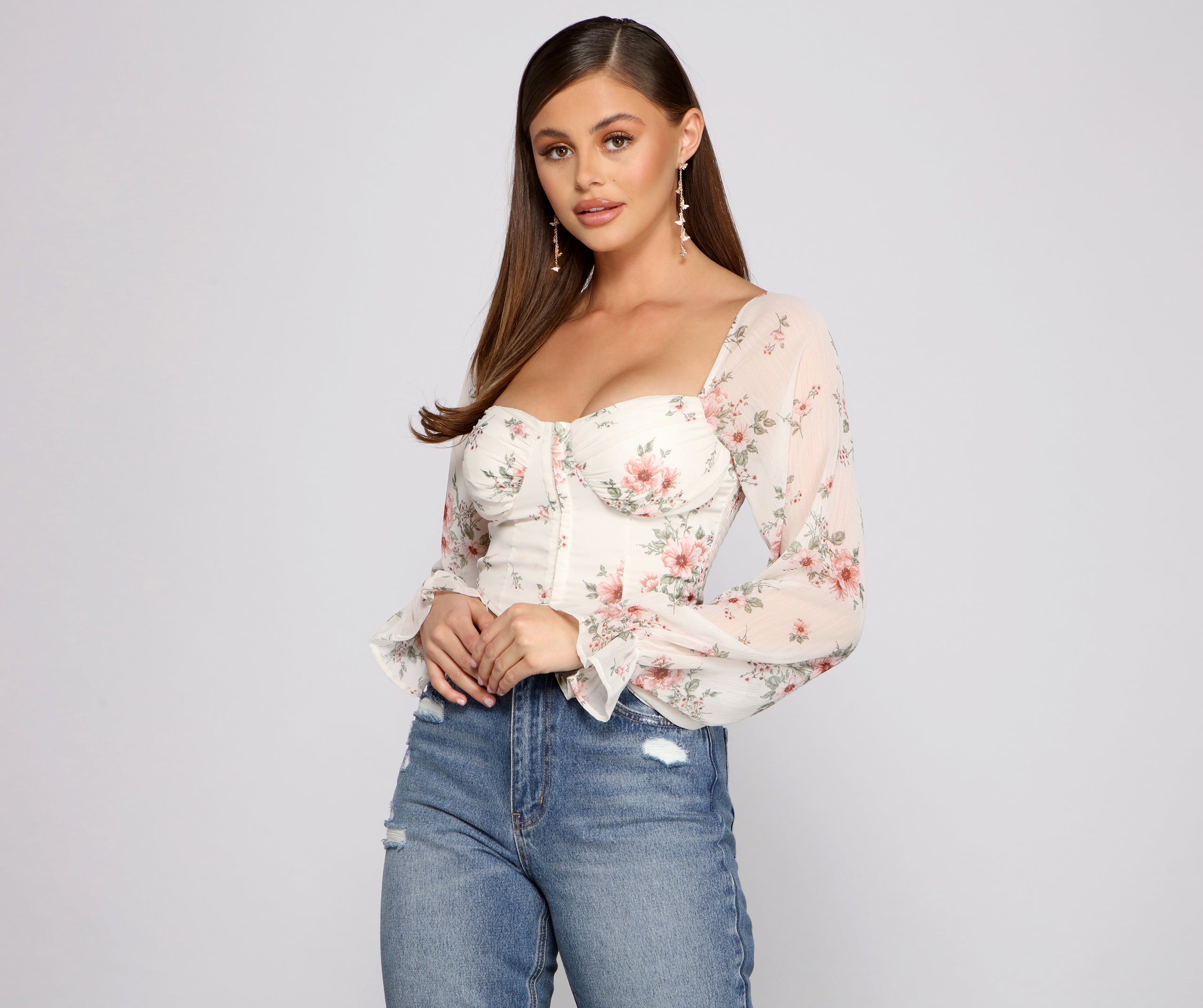 Lookin' Fresh In Floral Chiffon Crop Top