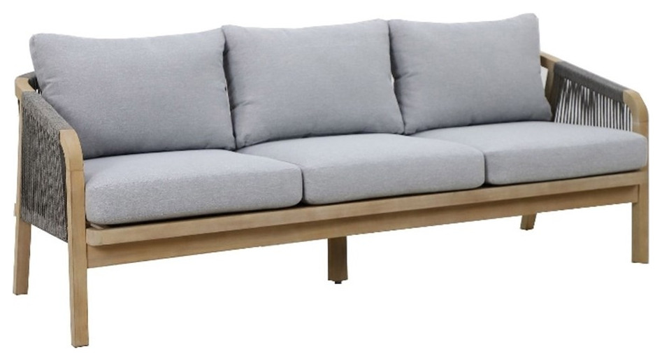 Pangea Home Lola Three Seater Modern Acacia Wood Sofa in Gray Finish   Beach Style   Sofas   by Homesquare  Houzz