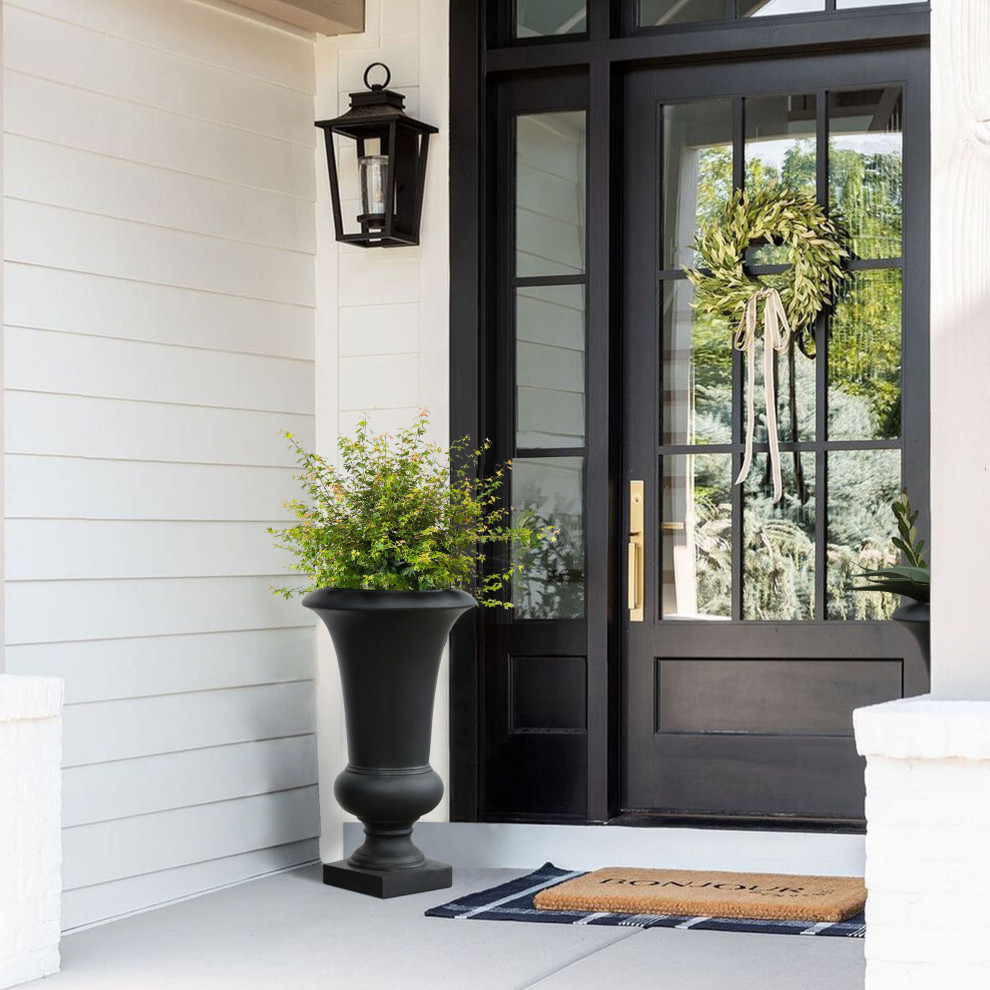 22.75 quotH Black Slim MgO Urn Planter   Traditional   Outdoor Pots And Planters   by Winsome House Inc.  Houzz