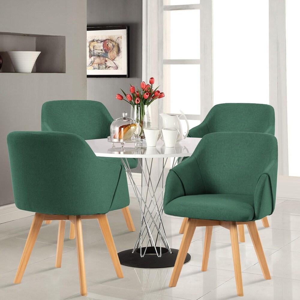 Linen Upholstered Swivel Dining Chair with Solid Wood Legs  Set of 2/4