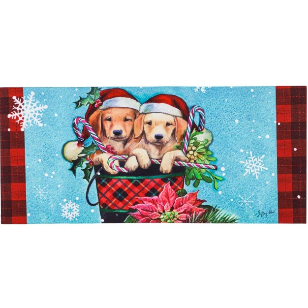 Christmas Christmas Puppy Bucket Mat 1 Mat Insert 25 Inches Sassafras Lab Winter Poinsettia 431883 Rubber Multicolored