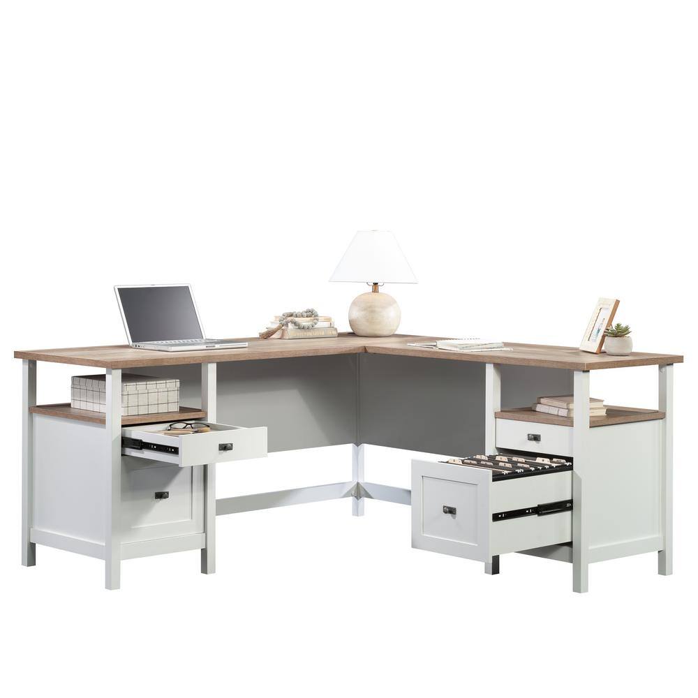 SAUDER Cottage Road 65.118 in. L-Shape White Computer Desk with File Storage and Cord Management 430228