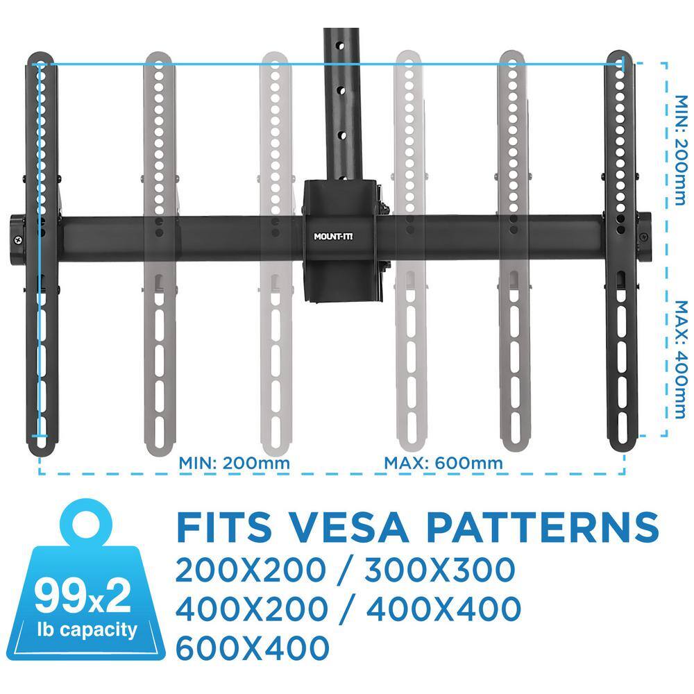 Mount-It 37 in. - 70 in. Dual Full Motion TV Ceiling Mount with 20-Degree Tilt 198 lbs. Load Capacity MI-510