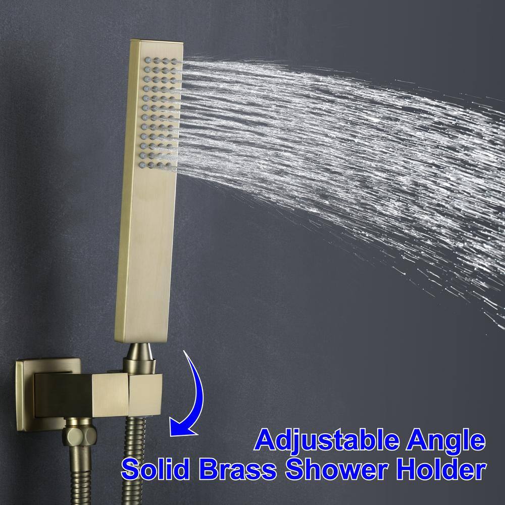 UKISHIRO 2-Spray Patterns with 1.8 GPM 10 in. Tub Wall Mount Dual Shower Heads in Brushed Gold (Valve Included) SMD0KN211020009